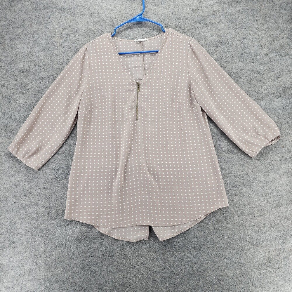Maurices Shirt Womens Medium 3/4 Sleeve Brown Polka Dot